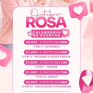 Confira nosso calendário de eventos em alusão ao Outubro Rosa 💖