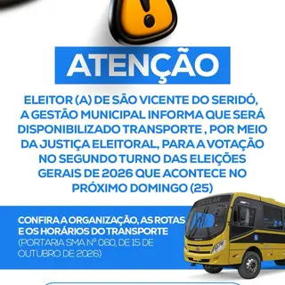 Prefeitura informa sobre transporte para o segundo turno das Eleições Gerais de 2026
