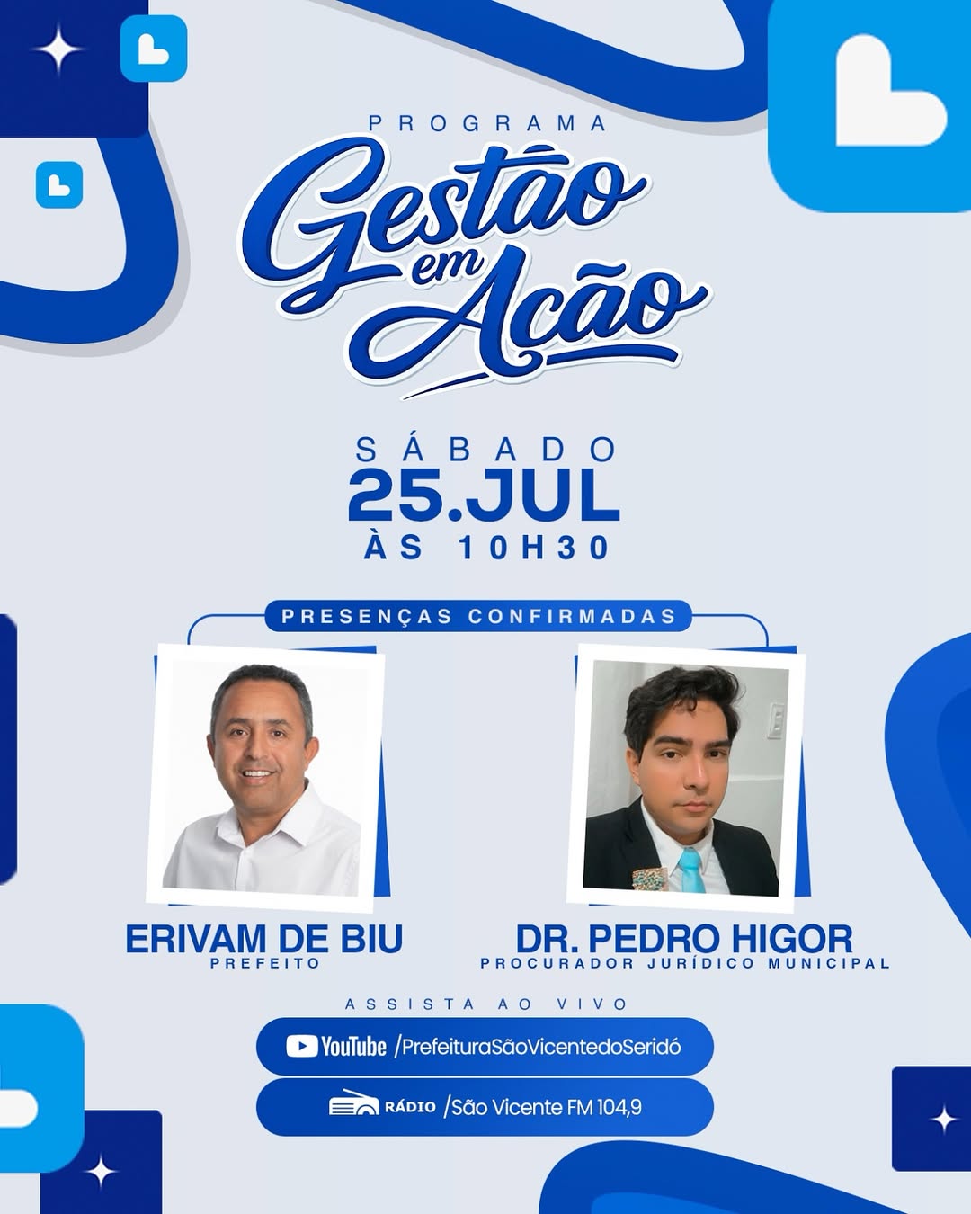 Nos acompanhe no ‘Gestão em Ação’ deste sábado (25) ✅