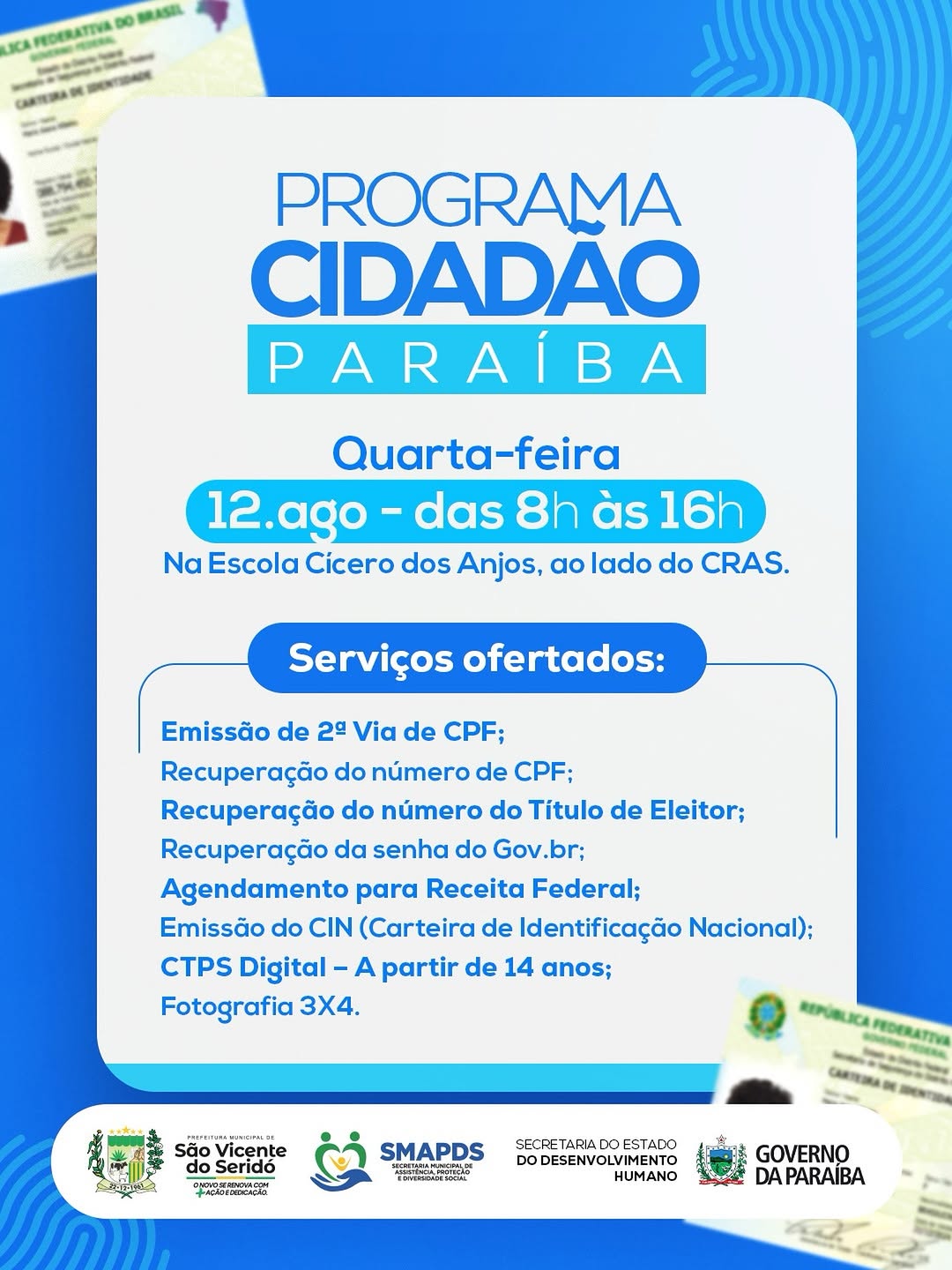 📢 PROGRAMA CIDADÃO PARAÍBA | SERVIÇOS PARA TODA A POPULAÇÃO!