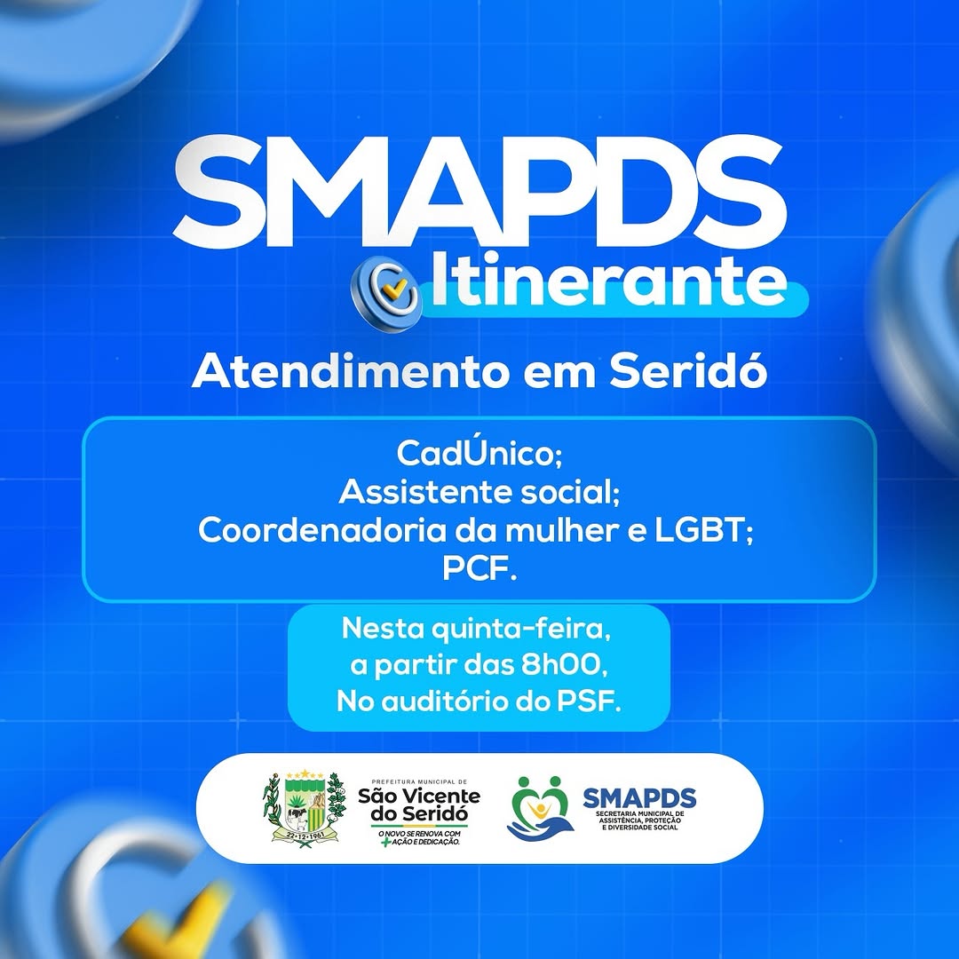 📢 AVISO – SMAPDS ITINERANTE EM SERIDÓ