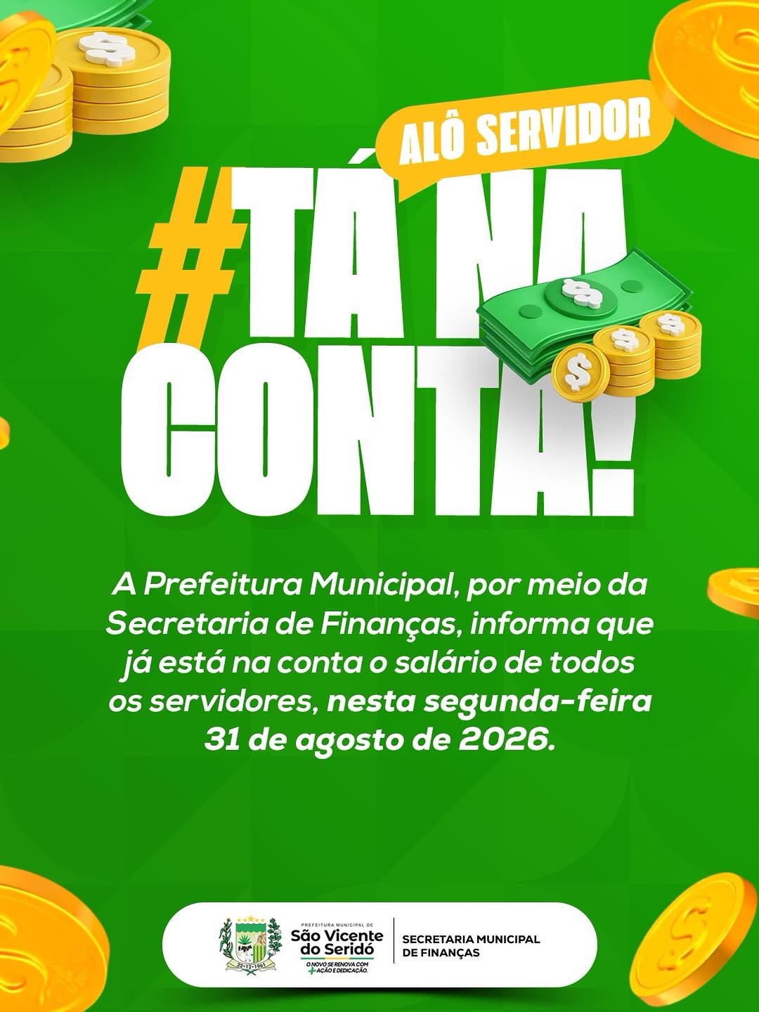 Alô, servidor: tá na conta 🤑✅