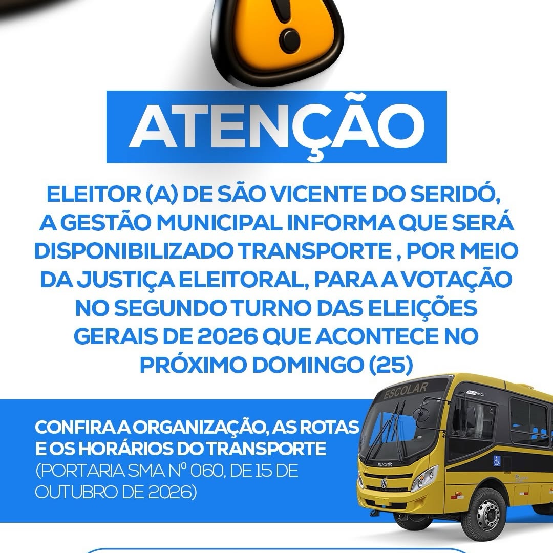 Prefeitura informa transporte para o segundo turno das Eleições Gerais de 2026
