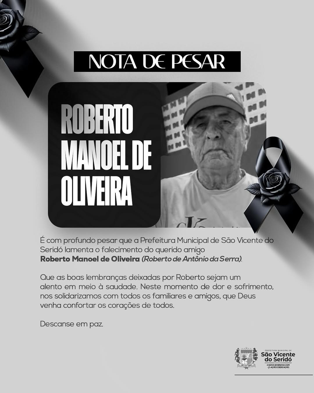 Nota de pesar: Câmara Municipal lamenta falecimento e se solidariza com familiares
