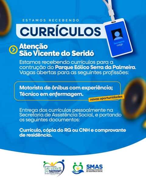 Gestão anuncia novas oportunidades de emprego para o Parque Eólico Serra da Palmeira