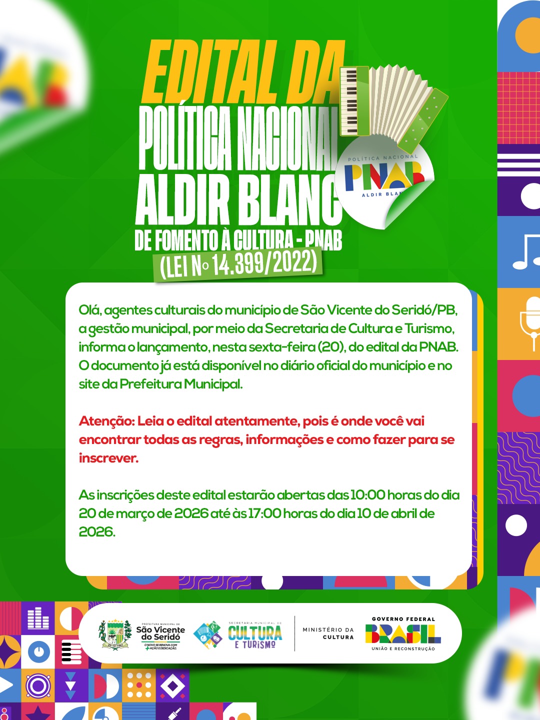 EDITAL DA POLÍTICA NACIONAL ALDIR BLANC DE FOMENTO À CULTURA - PNAB